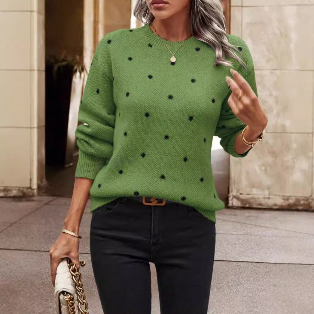 Comfy Women's Loose Fit Dot Pullover Sweater - BritishElegance