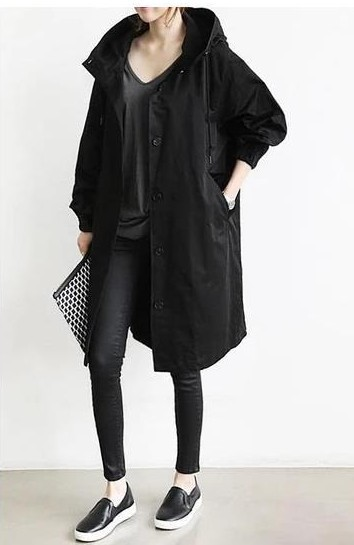 Women's Large Hooded Waterproof Trench Coat