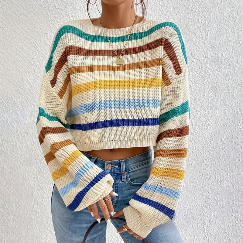 Warm Striped Crew Neck Women's Sweater