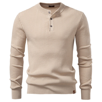 Men’s Ribbed Knit Henley Stand Neck Sweater