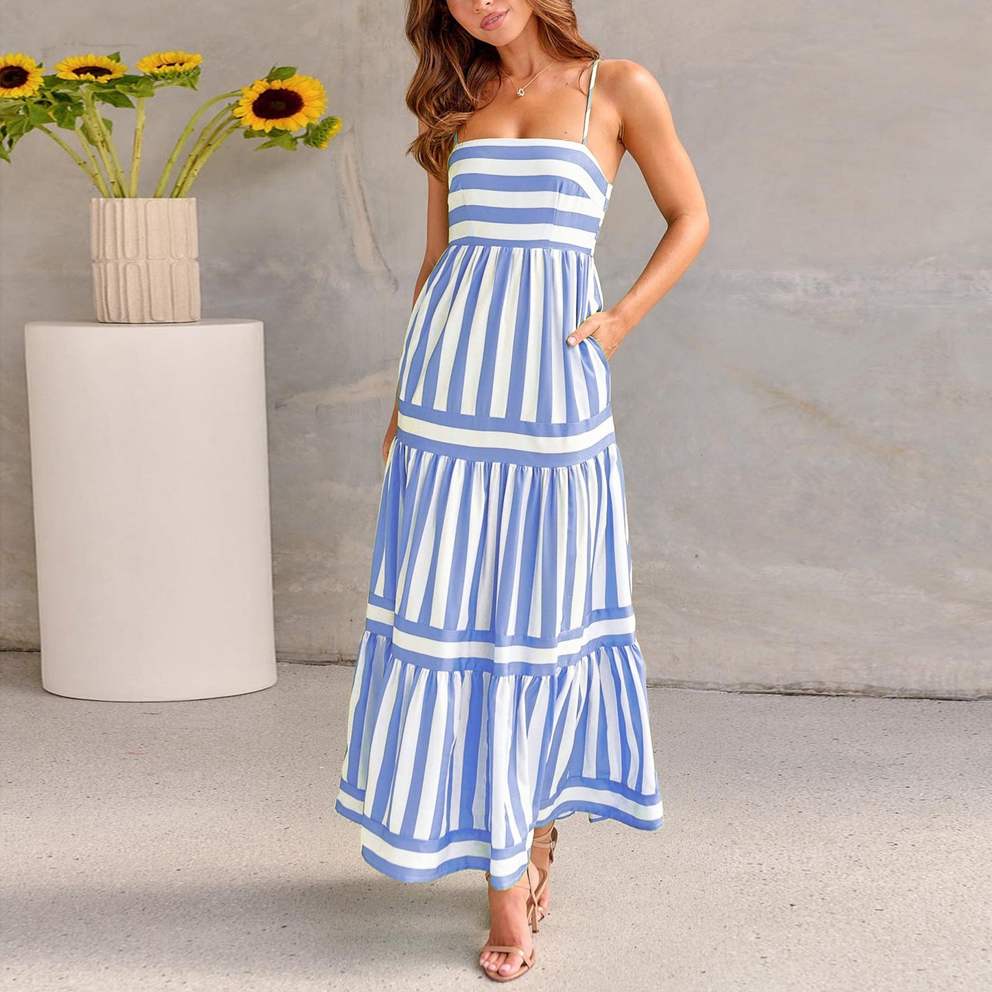 Chic Summer Dress - Adjustable Buckle Detail & Buttons