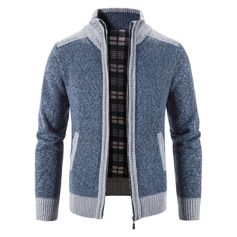 Men’s Chunky Knit Full Zip Mock Neck Cardigan