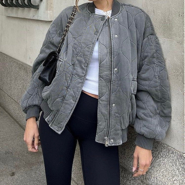 Women’s Quilted Snap Button Bomber Jacket