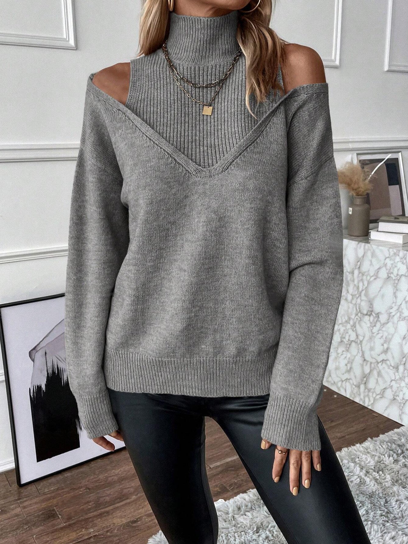 Chic Off Shoulder Winter Turtleneck Sweater