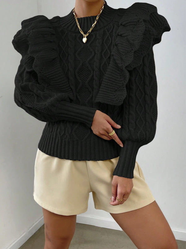 Feminine Ruffled Knit Women's Long Sweater