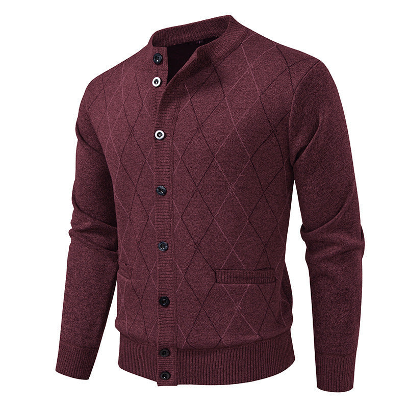 Men’s Argyle Pattern Mock Neck Cardigan