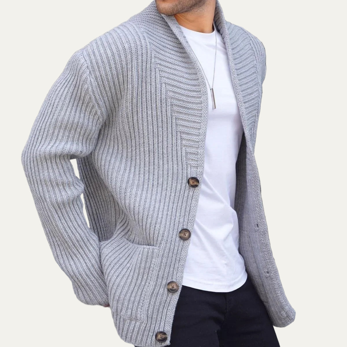 Men’s Chunky Ribbed Deep Neckline Cardigan