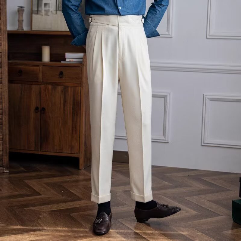 Slim Fit Men's High Waisted Wool Pants
