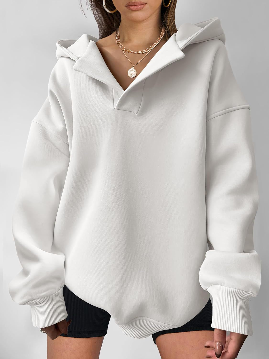Isla Oversized Hoodie | Hooded Ribbed Cuffs Hoodie