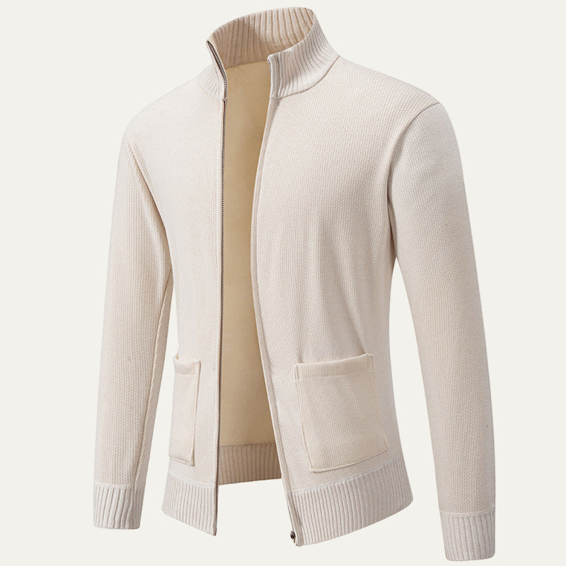 Men’s Textured Diagonal Knit Zip Cardigan