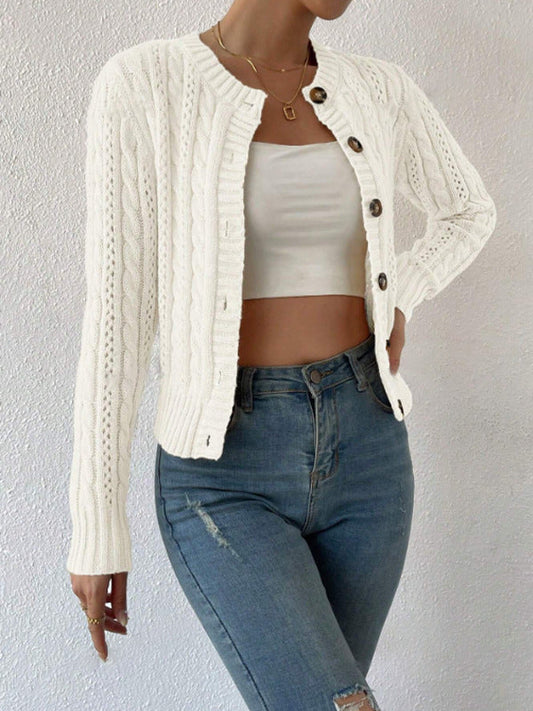 Classic Women's Cable Knit Button Cardigan Sweater - BritishElegance