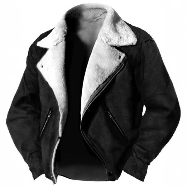 Cevori Shearling Lined Zipped Pockets Suede Jacket