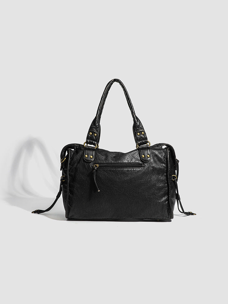 RAQUEL - School handbag with hard leather shoulder strap