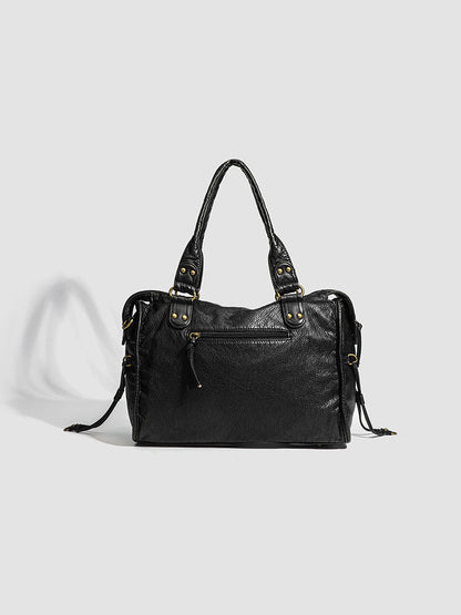 RAQUEL - School handbag with hard leather shoulder strap