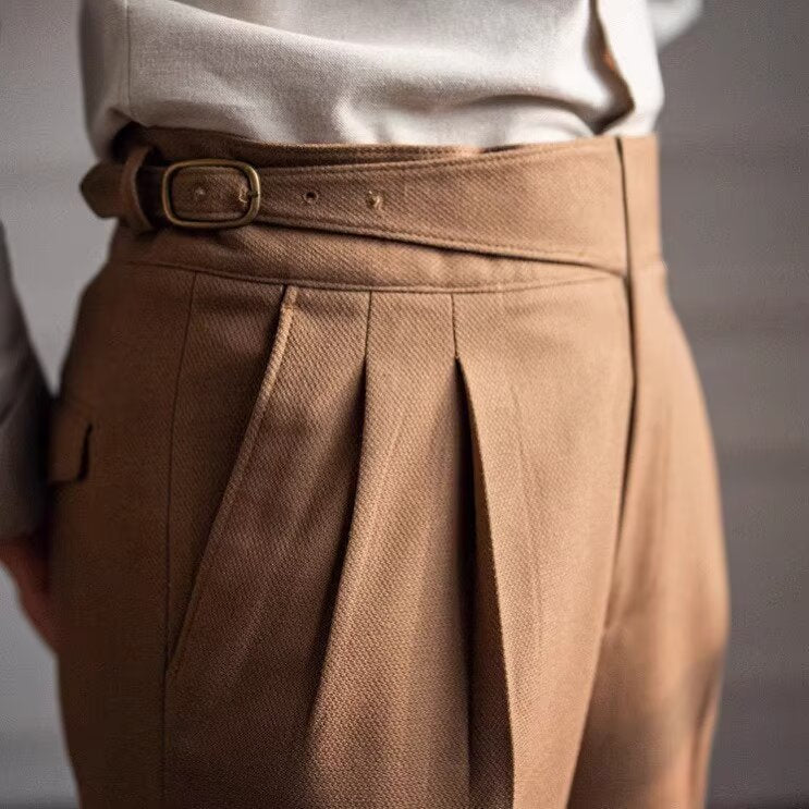 Slim Fit Men's High Waisted Wool Pants
