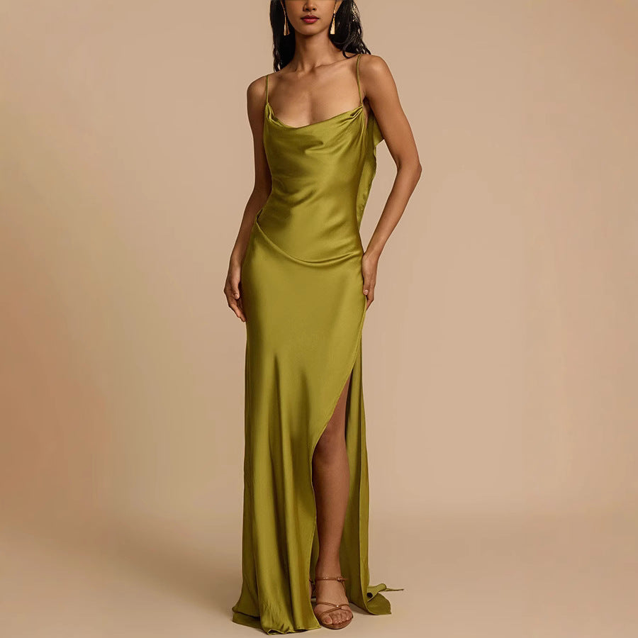 Chic Long Slip Dress for Women with Cowl Neck - BritishElegance