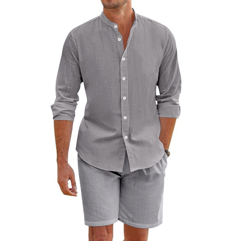 Classic Casual Button Down Shirt Shorts Combo