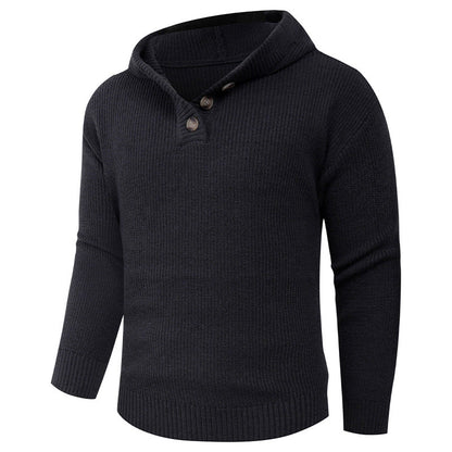 Men’s Wide Rib Buttoned Hooded Sweater