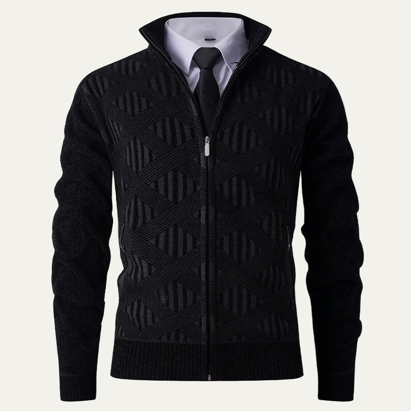 Men’s Modern Geometric Knit Zip Cardigan