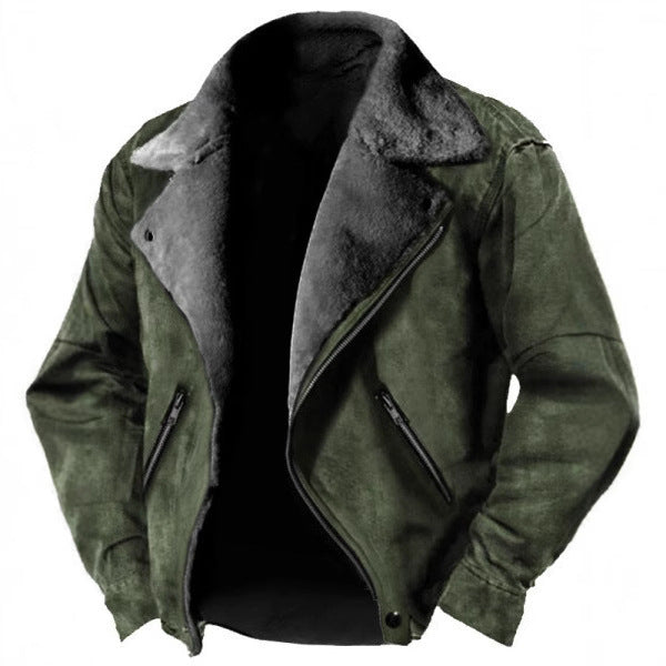 Cevori Shearling Lined Zipped Pockets Suede Jacket