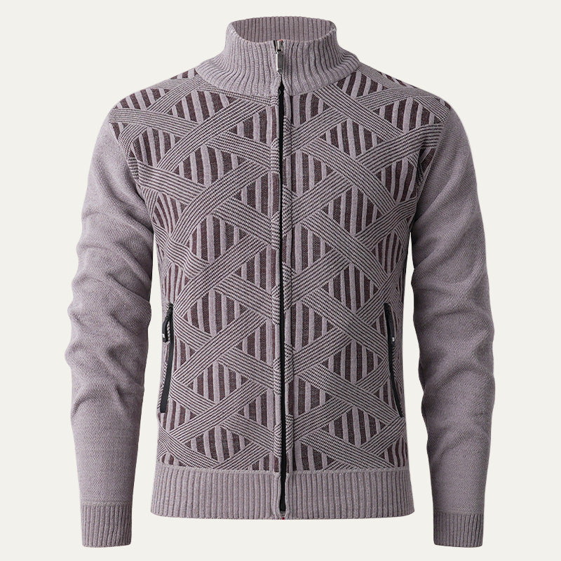 Men’s Modern Geometric Knit Zip Cardigan
