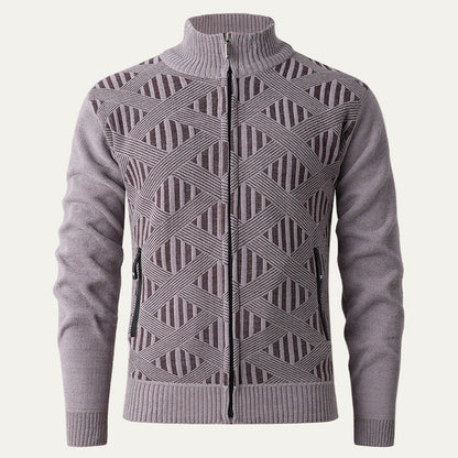 Men’s Modern Geometric Knit Zip Cardigan