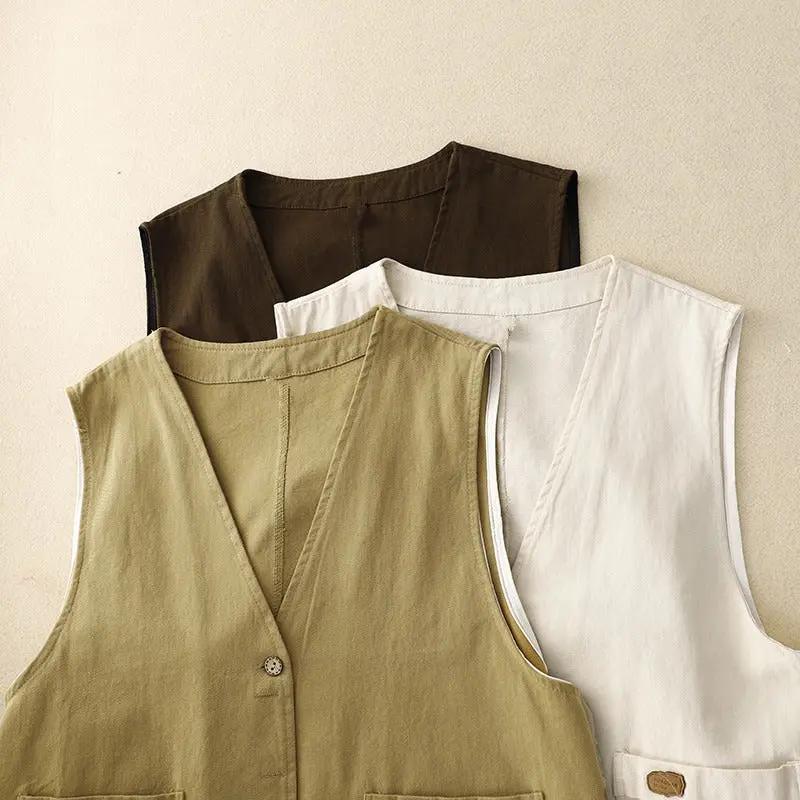 Lightweight Cotton-Linen Button Vest | Relaxed Layering Essential