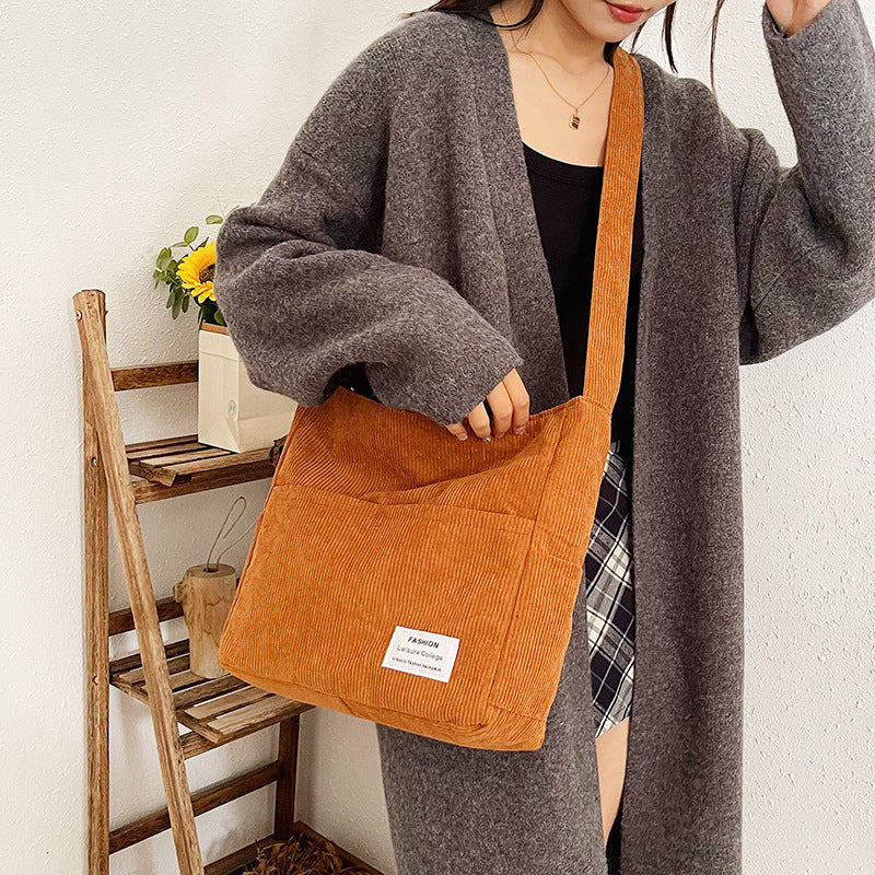 Rugged Corduroy Tote Bag for Women - Extra Large - BritishElegance