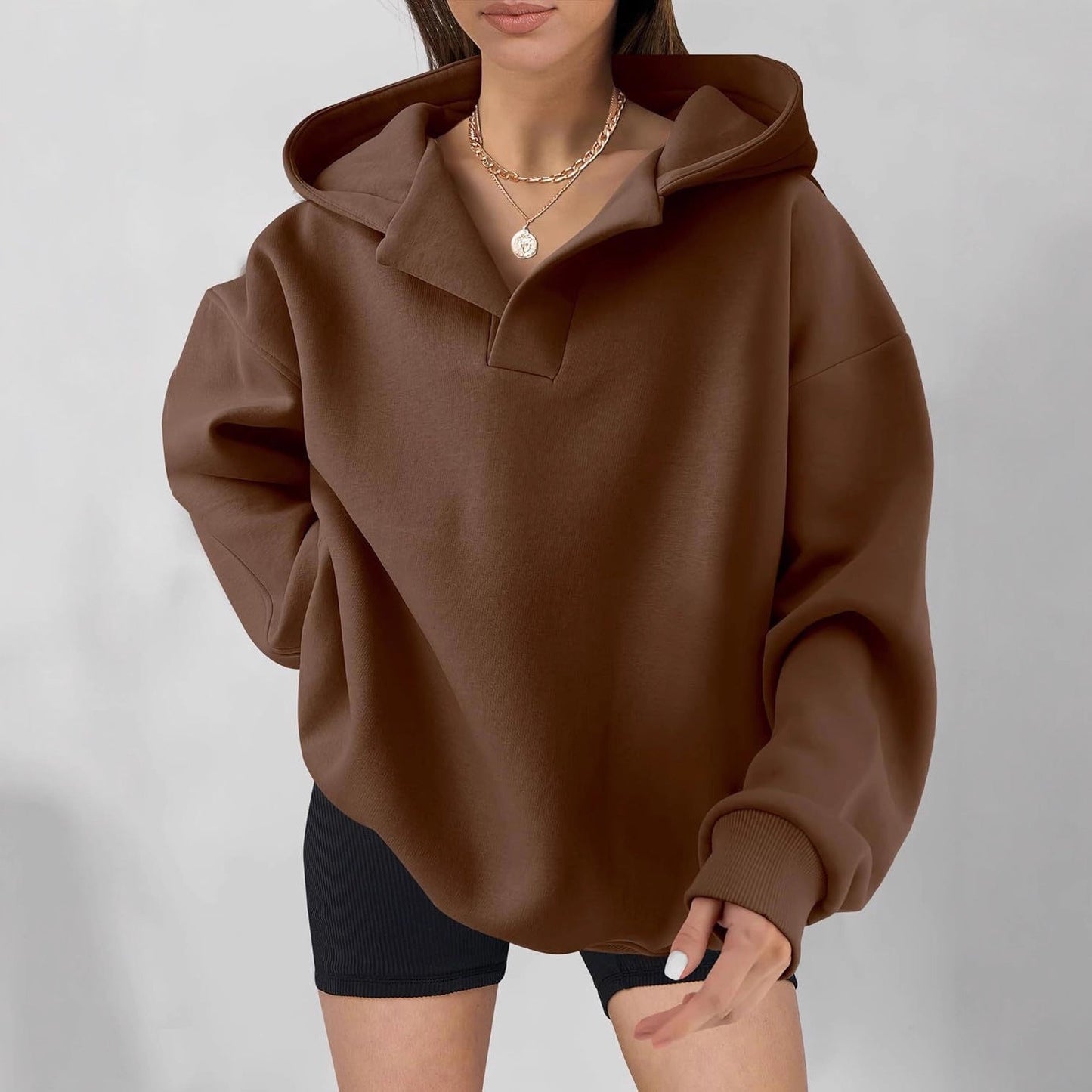 Isla Oversized Hoodie | Hooded Ribbed Cuffs Hoodie