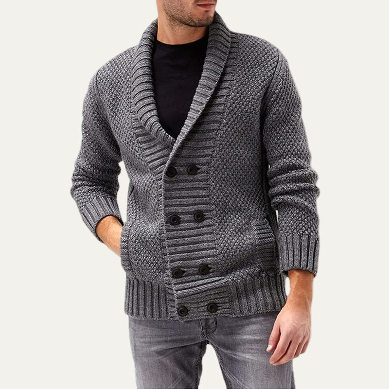 Men’s Double Breasted Chunky Rib Knit Cardigan