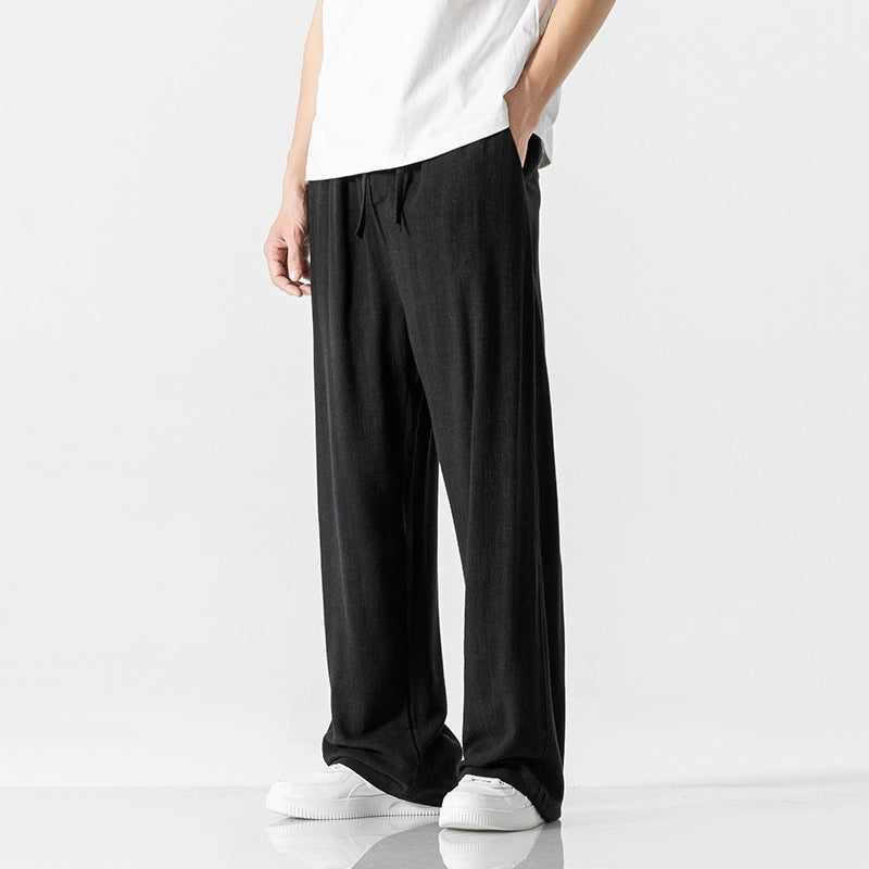Relaxed Fit Men's Cotton Trousers with Elastic Waist
