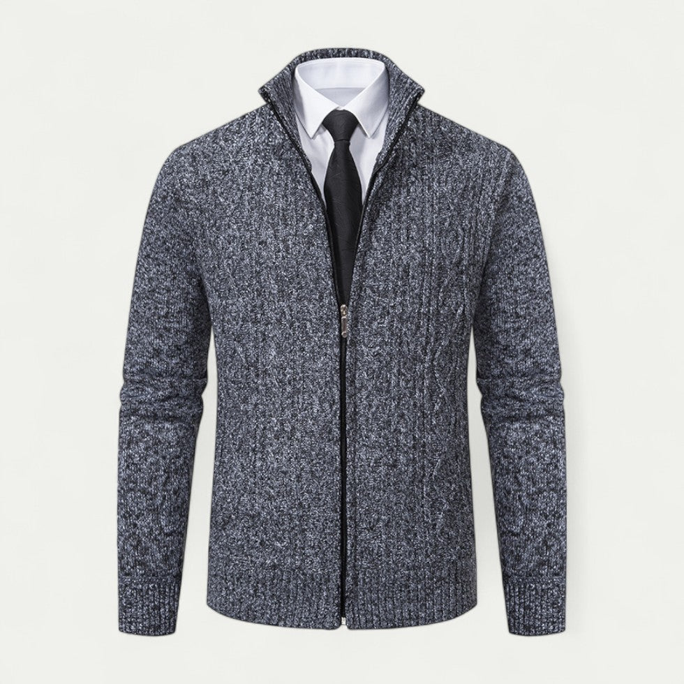 Men’s Full Zip Textured Knit High Collar Cardigan