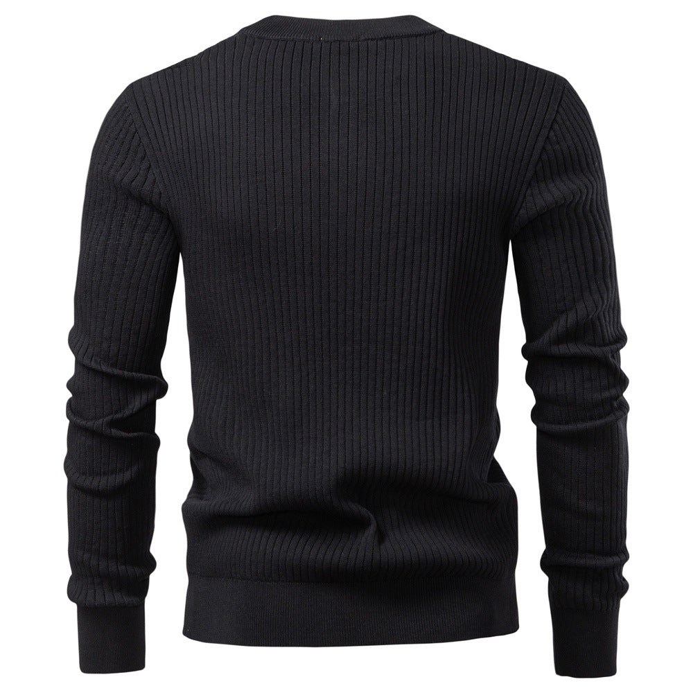 Men’s Ribbed Knit Henley Stand Neck Sweater