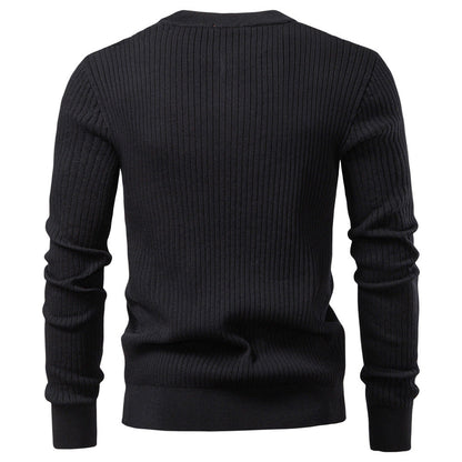 Men’s Ribbed Knit Henley Stand Neck Sweater