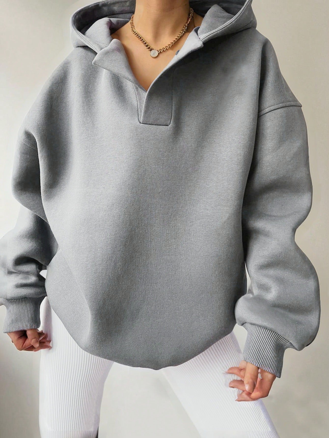 Isla Oversized Hoodie | Hooded Ribbed Cuffs Hoodie