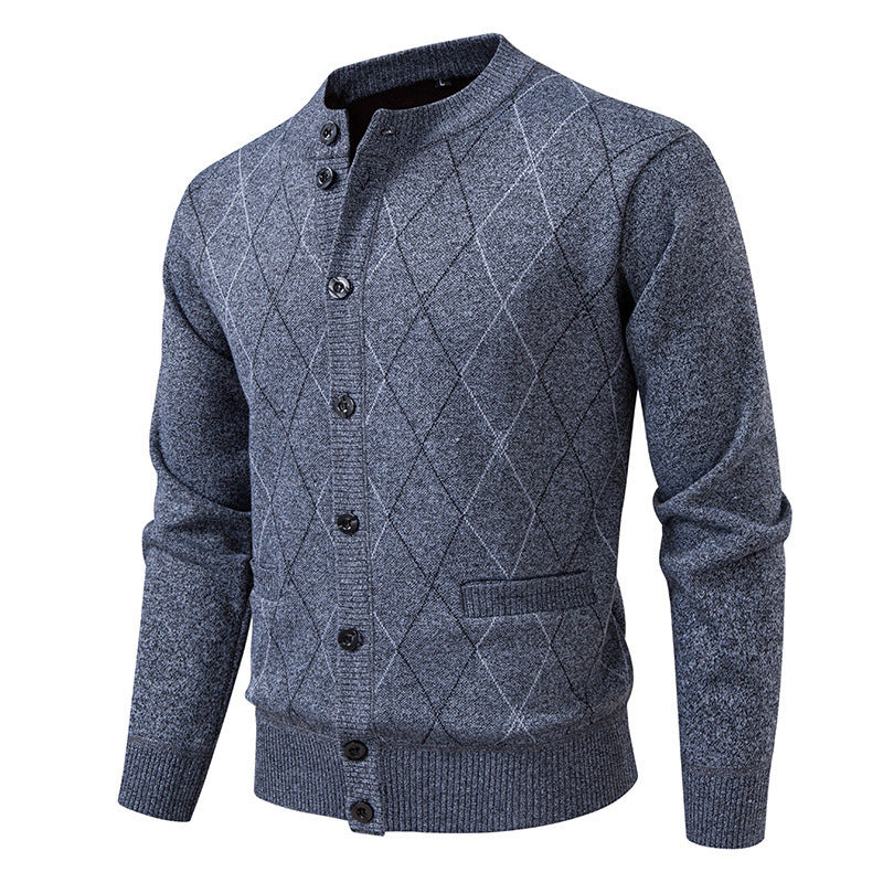 Men’s Argyle Pattern Mock Neck Cardigan