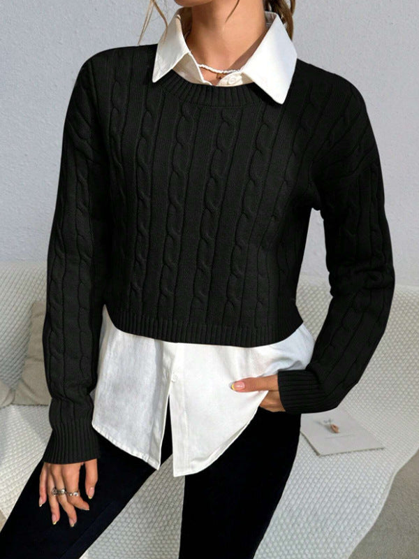 Women's Short Cable Knit Crew Sweater