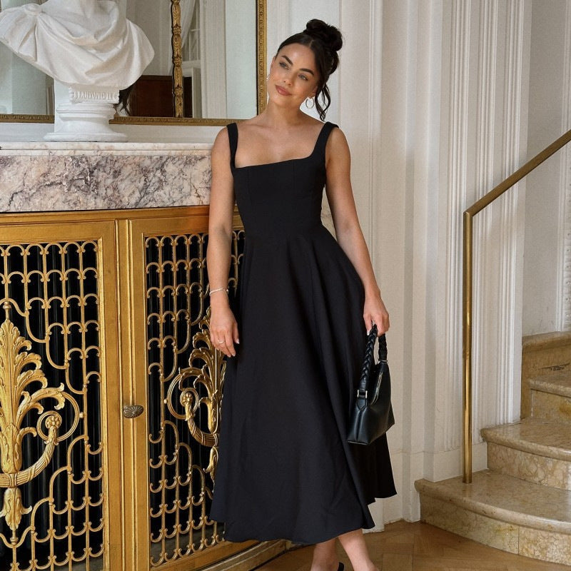 Elegant V Neck Halter Maxi Dress - Slim Fit Backless Style