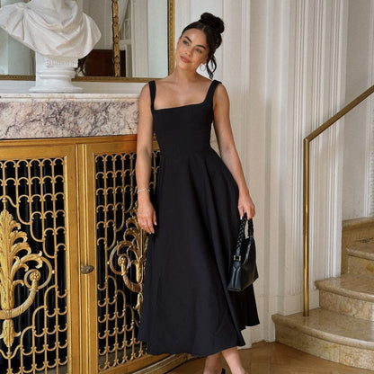 Elegant V Neck Halter Maxi Dress - Slim Fit Backless Style