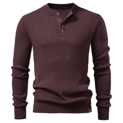 Men’s Ribbed Knit Henley Stand Neck Sweater