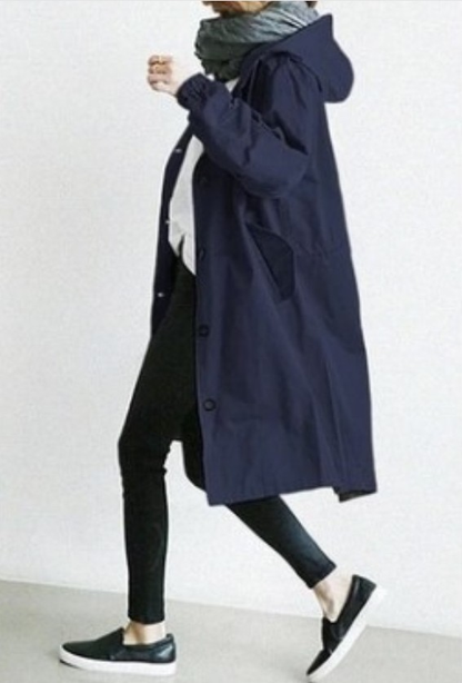 Women's Large Hooded Waterproof Trench Coat
