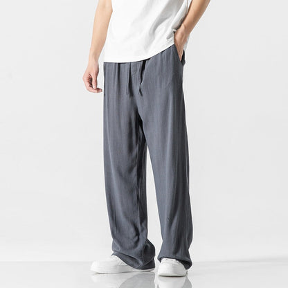 Relaxed Fit Men's Cotton Trousers with Elastic Waist