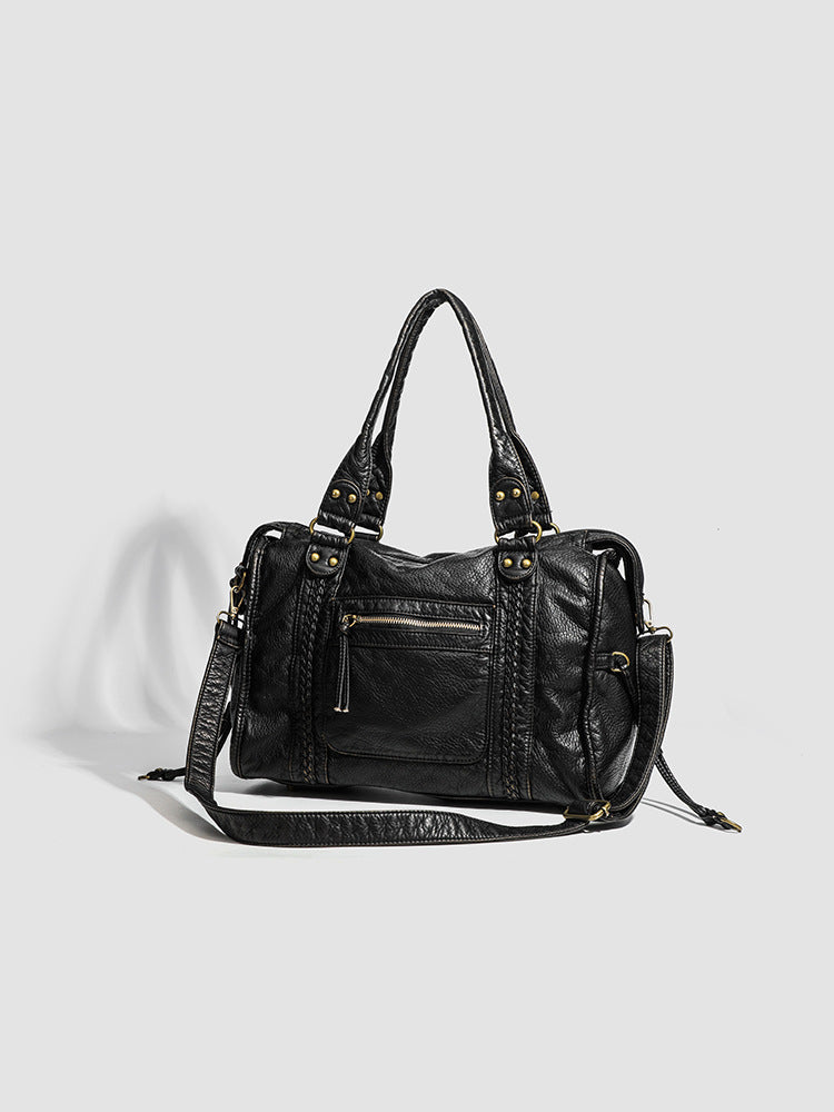 RAQUEL - School handbag with hard leather shoulder strap