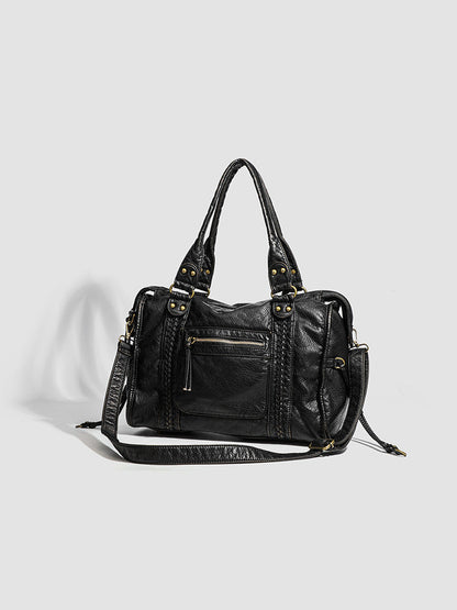 RAQUEL - School handbag with hard leather shoulder strap