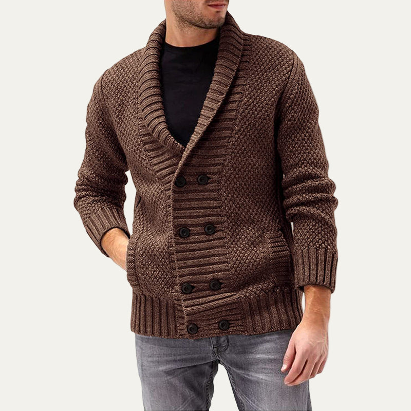 Men’s Double Breasted Chunky Rib Knit Cardigan
