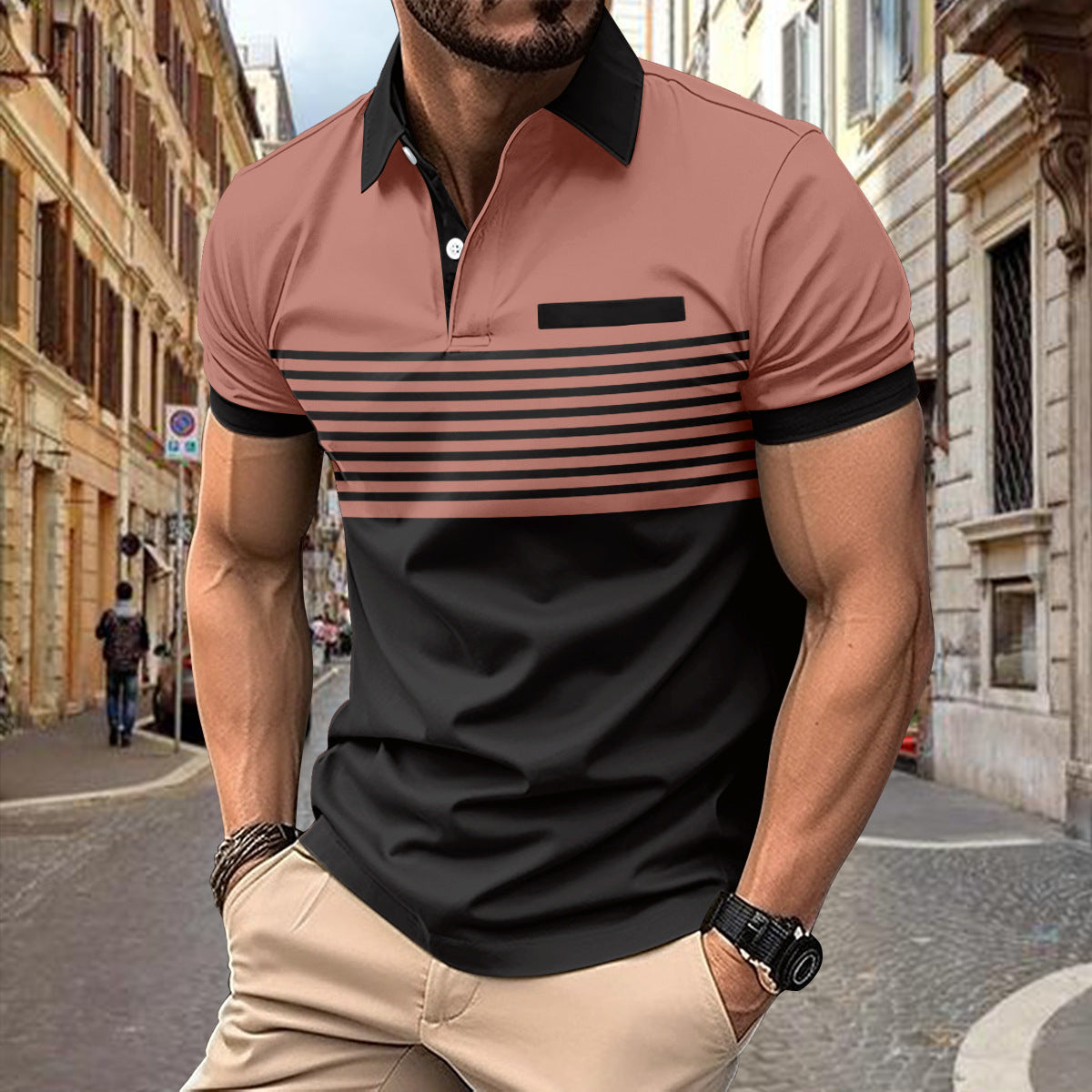 Golf T-Shirt with Mason Stripe Print