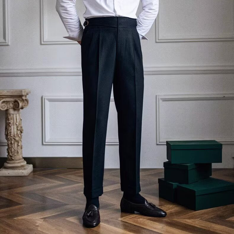 Slim Fit Men's High Waisted Wool Pants - BritishElegance