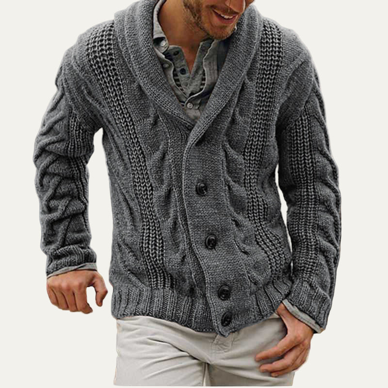 Men’s Thick Cable Knit Shawl Cardigan