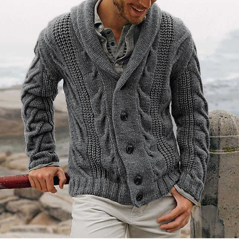 Cevori Structured Design Rolled-Up Collar Cardigan