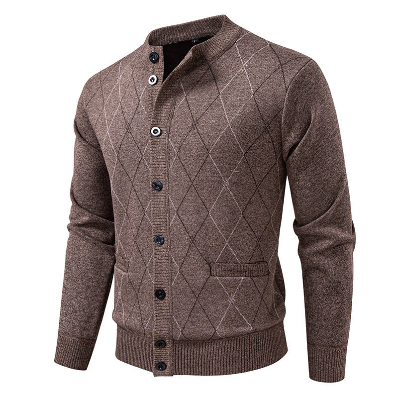 Men’s Argyle Pattern Mock Neck Cardigan